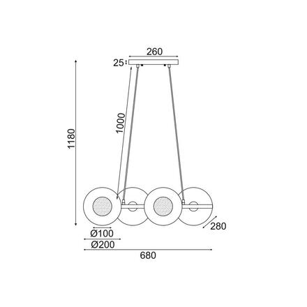 ACA Lighting závěsné svítidlo 4XG9 mosaz/černý kov + sklo 68X27XH118CM LAYLA HL4324P68BB