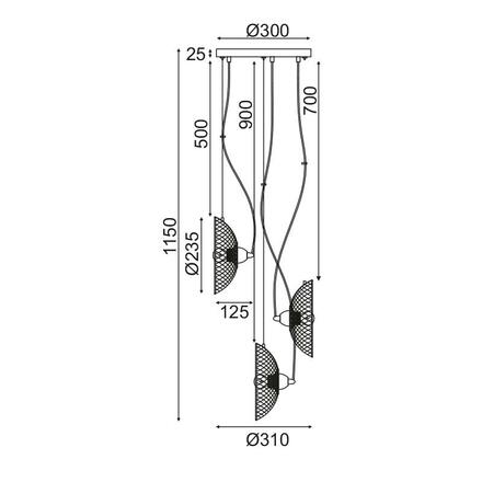 ACA Lighting závěsné svítidlo 3XE27 černý kov D31XH115CM KOBE HL45843P40B