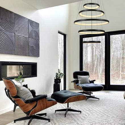 ACA Lighting závěsné svítidlo HARMONY LED 80W 6400lm CCT IP20 černý kov + akryl HM23LEDP5BKCCT