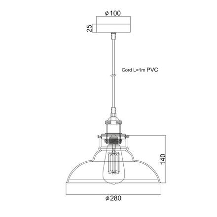 ACA Lighting Vintage závěsné svítidlo KS1295PCL1BK