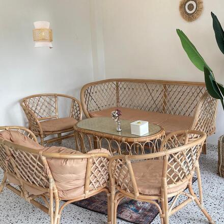 ACA Lighting JAPAN nástěnné svítidlo béžové textil s ratanem IP20 1xE27 LT40WBGW