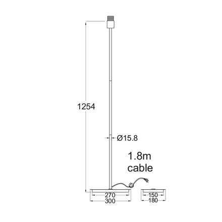 ACA Lighting stojací lampa chrom kov 1XE27 černý kabel hranatá základna H123cm bez stínítka MIX&MATCH MF15018CHB