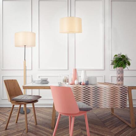 ACA Lighting stojací lampa CLIFF černý kov + přírodní dřevo s béžovým textilním stínítkem 1xE27 MF21858