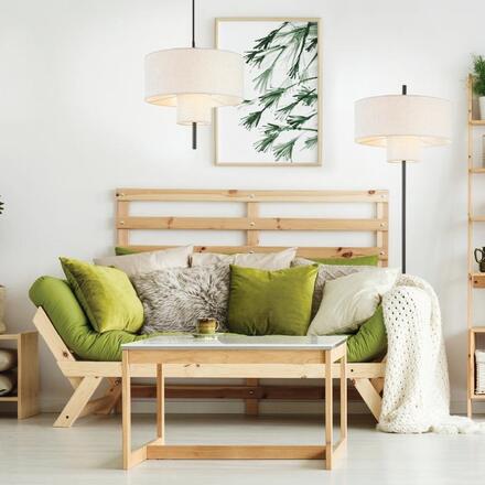 ACA Lighting stojací lampa ANAFI černý kov béžové textilní stínítko 2xE27 MF240323