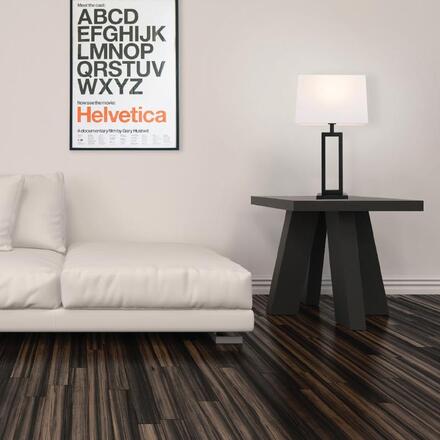 ACA Lighting hranatá stolní lampa DENNIS černý kov bílé textilní stínítko 1xE27 MT240515