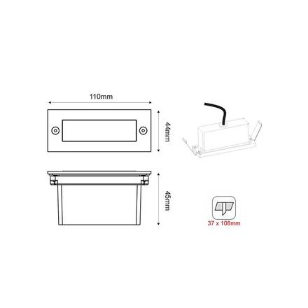 ACA Lighting LED zapuštěné venkovní orientační svítidlo 110X44 šedá 2W 3000K 90Lm 230V IP54 RA80 PAS230GP