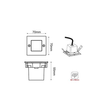 ACA Lighting LED zapuštěné venkovní orientační svítidlo 70X70 šedá 2W 3000K 90Lm 230V IP54 RA80 PAS230GS