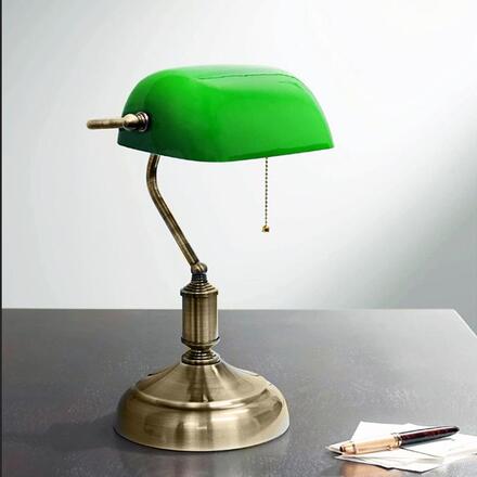 ACA Lighting stolní lampa PRESTIGE 1xE27 zelené sklo, patinovaná mosaz, kov SF2007GR