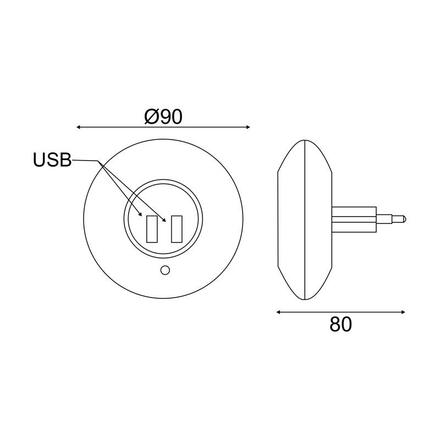 ACA Lighting LED noční lampička do zásuvky 1W 4000K s 2 USB porty, světelným senzorem a vypínačem bílá plast 230V IP20 SF78LED