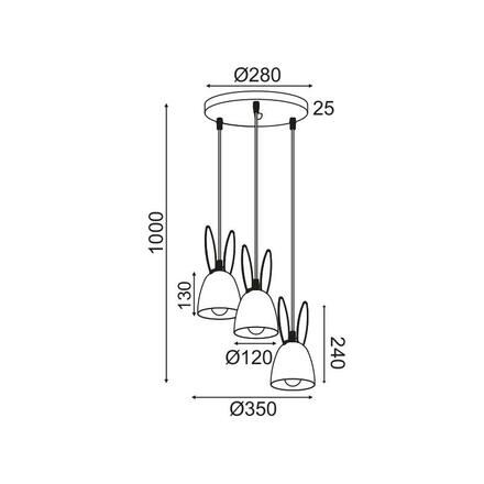 ACA Lighting dětské závěsné svítidlo 3XE27 růžové META D35XH100CM BUNNY ZM73P35P