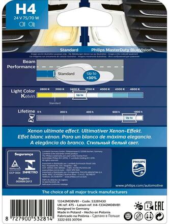 Philips H4 MasterDuty BlueVision 24V 13342MDBVB1