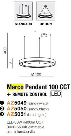 AZzardo AZ5050 závěsné svítidlo MARCO 100 CCT černá + dálkové ovládání