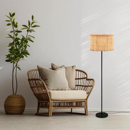 BRILONER Borra stojanová lampa, stínidlo ze slámy, nožní vypínač, přírodní 1854014