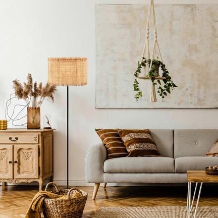 BRILONER Borra stojanová lampa, stínidlo ze slámy, nožní vypínač, přírodní 1854014