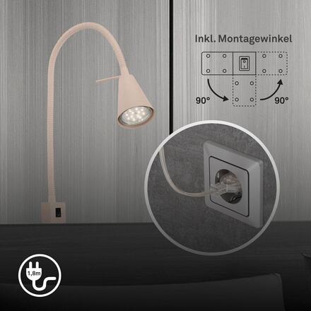 BRILONER Tuso Bett lampa na čtení - 4,7W, 400lm, LED, vypínač, nastavitelná, béžová 2080011