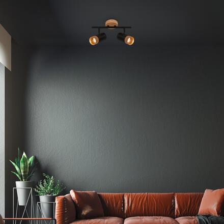 BRILONER Plek nástěnné svítidlo, nastavitelné, dřevo, 2-ramenné, černé 2144025