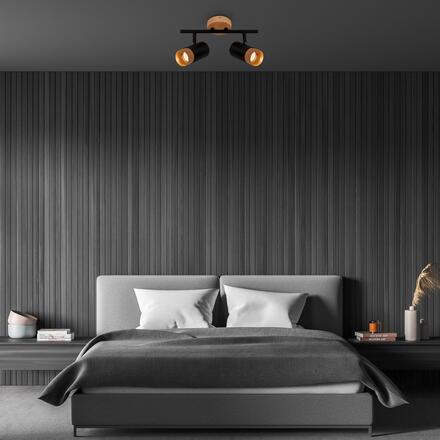 BRILONER Plek nástěnné svítidlo, nastavitelné, dřevo, 2-ramenné, černé 2144025