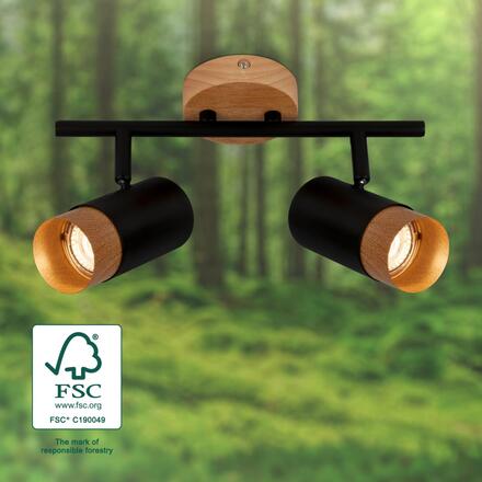 BRILONER Plek nástěnné svítidlo, nastavitelné, dřevo, 2-ramenné, černé 2144025