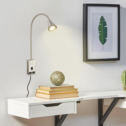 BRILONER Justra lampa na čtení, nastavitelná, 2x USB porty, matný nikl 2175012