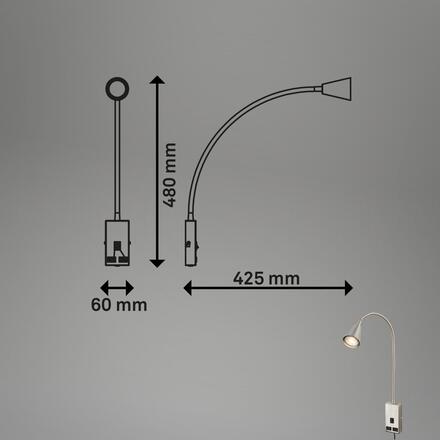 BRILONER Justra lampa na čtení, nastavitelná, 2x USB porty, matný nikl 2175012