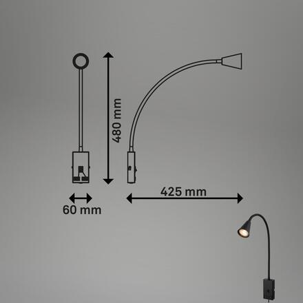 BRILONER Justra lampa na čtení, nastavitelná, 2x USB porty, černá 2175015