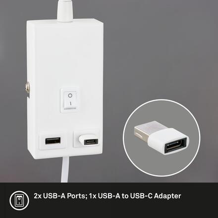 BRILONER Justra lampa na čtení, nastavitelná, 2x USB porty, bílá 2175016