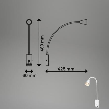 BRILONER Justra lampa na čtení, nastavitelná, 2x USB porty, bílá 2175016