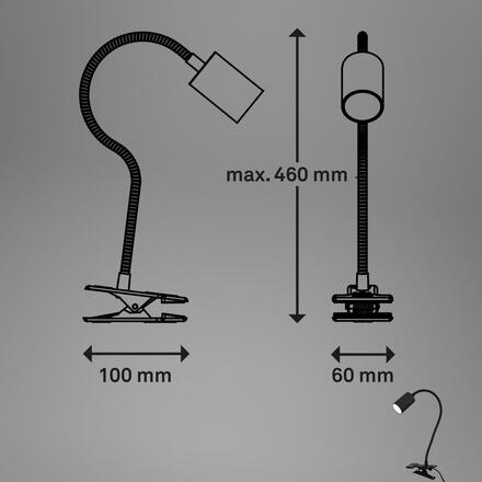 BRILONER Fleks lampička na stůl, nastavitelná, s klipsem, černá 2176015