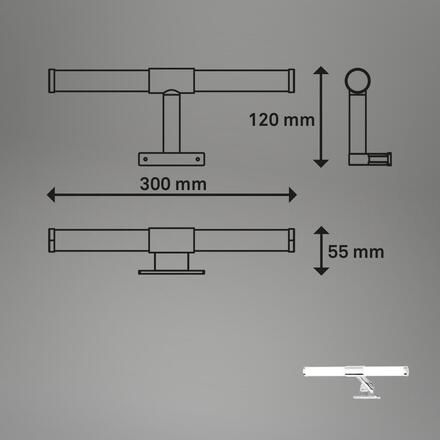 BRILONER Sala LED svítidlo k zrcadlu koupelna, 30cm, 2 způsoby montáže, se svorkou, chrom 2189018