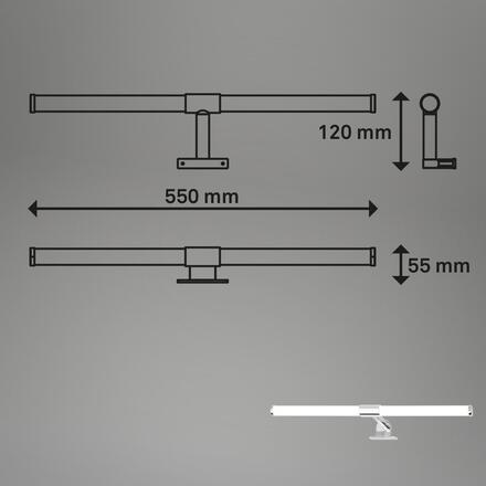 BRILONER Sala LED svítidlo k zrcadlu koupelna, 55cm, 2 způsoby montáže, se svorkou, chrom 2189118