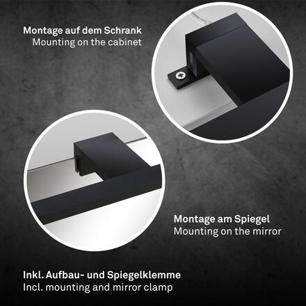 BRILONER Dun svítidlo k zrcadlu - 10W, 1000lm, LED, 2 způsoby montáže, 50 cm, teplá bílá, černá 2194015