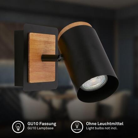 BRILONER Duta nástěnné svítidlo - GU10 patice, max. 10W, nastavitelné, černá / dřevo 2359015