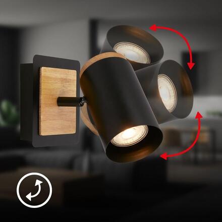 BRILONER Duta nástěnné svítidlo - GU10 patice, max. 10W, nastavitelné, černá / dřevo 2359015