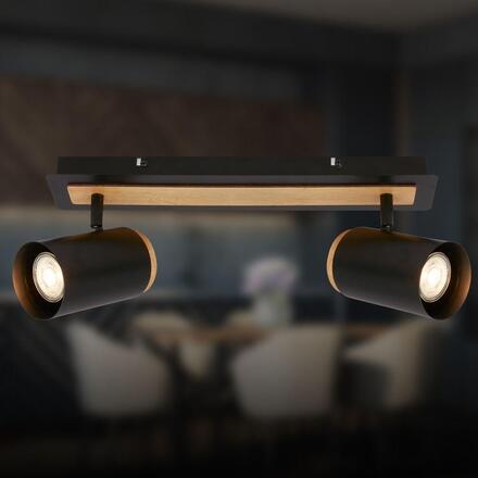 BRILONER Duta stropní bodové svítidlo - GU10 patice, max. 10W, nastavitelné, dřevo/černá, 2-ramenné 2359025