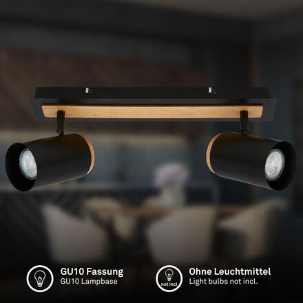 BRILONER Duta stropní bodové svítidlo - GU10 patice, max. 10W, nastavitelné, dřevo/černá, 2-ramenné 2359025