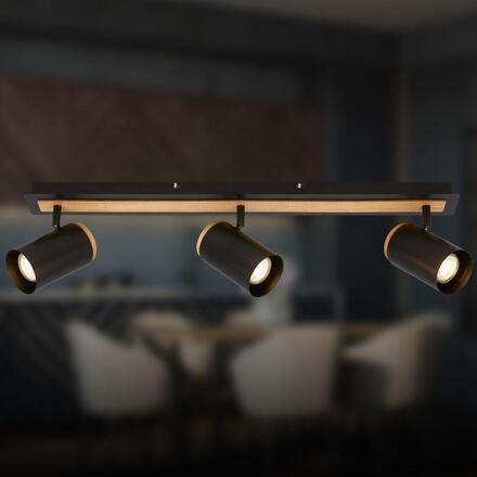 BRILONER Duta stropní bodové svítidlo - GU10 patice, max. 10W, nastavitelné, černá/dřevo, 3-ramenné 2359035