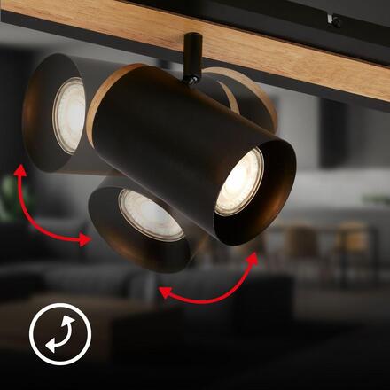 BRILONER Duta stropní bodové svítidlo - GU10 patice, max. 10W, nastavitelné, černá/dřevo, 3-ramenné 2359035