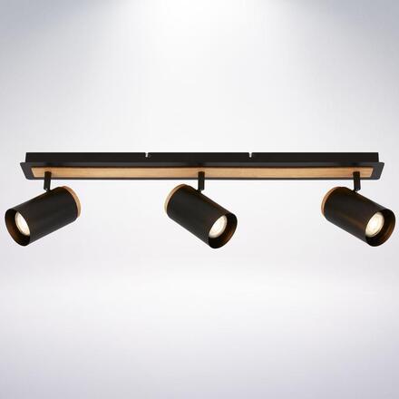 BRILONER Duta stropní bodové svítidlo - GU10 patice, max. 10W, nastavitelné, černá/dřevo, 3-ramenné 2359035