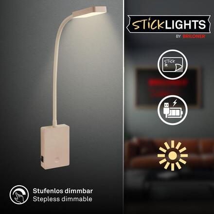 BRILONER Cielo lampa na čtení - 2W, 200lm, LED, nabíjecí, stmívatelné, dotykový vypínač, bezdrátové, béžová 2361011