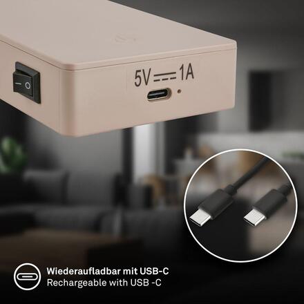 BRILONER Cielo lampa na čtení - 2W, 200lm, LED, nabíjecí, stmívatelné, dotykový vypínač, bezdrátové, béžová 2361011