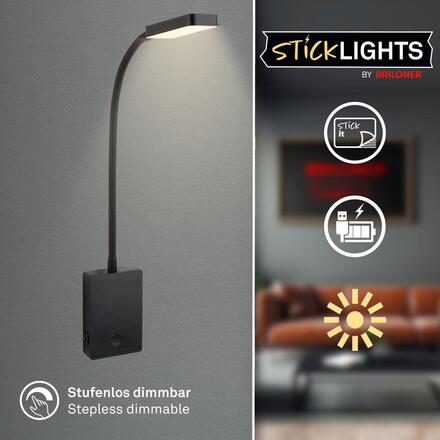 BRILONER Cielo lampa na čtení - 2W, 200lm, LED, nabíjecí, stmívatelné, dotykový vypínač, bezdrátové, černá 2361015