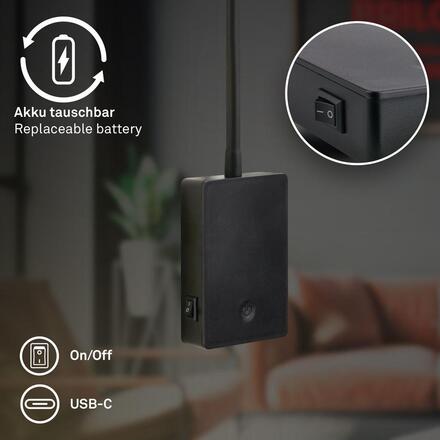 BRILONER Cielo lampa na čtení - 2W, 200lm, LED, nabíjecí, stmívatelné, dotykový vypínač, bezdrátové, černá 2361015