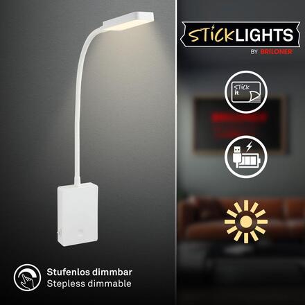 BRILONER Cielo lampa na čtení - 2W, 200lm, LED, nabíjecí, stmívatelné, dotykový vypínač, bezdrátové, bílé 2361016