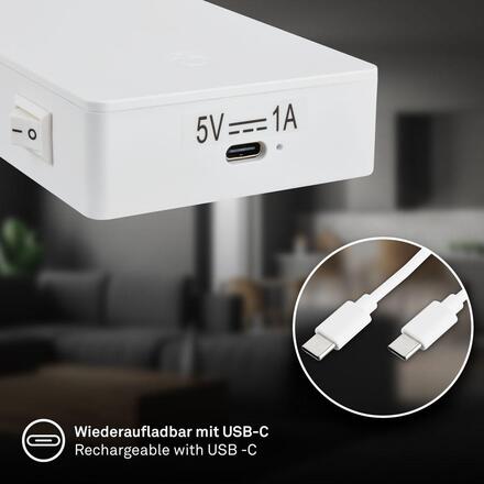 BRILONER Cielo lampa na čtení - 2W, 200lm, LED, nabíjecí, stmívatelné, dotykový vypínač, bezdrátové, bílé 2361016