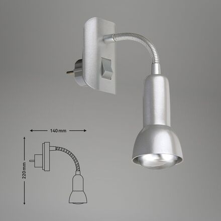 BRILONER Flexibilní svítidlo do zásuvky SCHUKO 22 cm 1x E14 25W titan BRI 2739014P