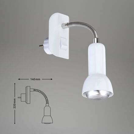BRILONER Flexibilní svítidlo do zásuvky SCHUKO 22 cm 1x E14 25W bílé BRI 2739016P