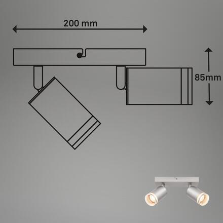 BRILONER Rub stropní bodové svítidlo, nastavitelné, akrylová ozdoba, 2-ramenné, 20cm, matný chrom 2832024