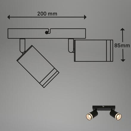 BRILONER RUB stropní bodové svítidlo, nastavitelné, akrylová ozdoba, 2-ramenné, 20cm, černé 2832025
