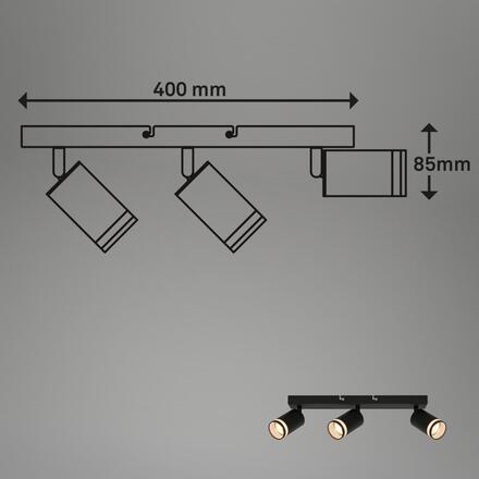 BRILONER Rub stropní bodové svítidlo, nastavitelné, akrylová ozdoba, 3-ramenné, 40cm, černá 2832035