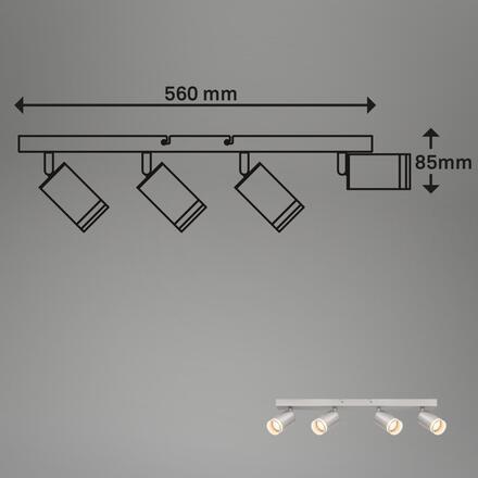 BRILONER Rub stropní bodové svítidlo, nastavitelné, akrylová ozdoba, 4-ramenné, 56cm, matný chrom 2832044